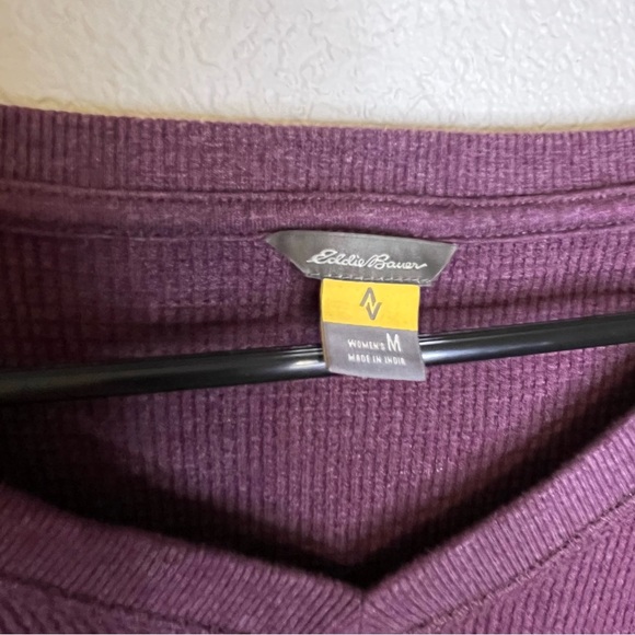 Eddie Bauer Waffle Knit Purple Long Sleeve Women's V-Neck Top Size Medium - Picture 4 of 14
